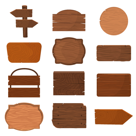 Wood signboard wooden panels vector illustration. Old wooden banner blank cartoon sign boards isolated on white vector. Arrows billboard plank empty signpost.のイラスト素材
