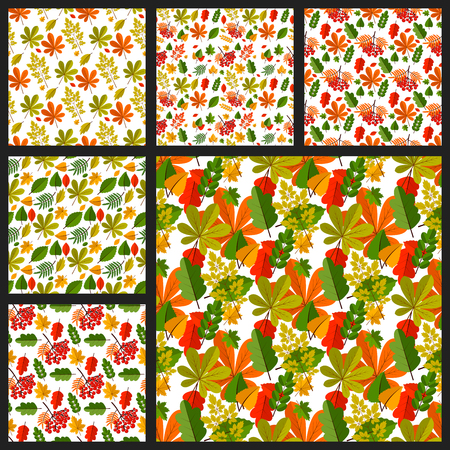 Autumn oak leaves seamless pattern nature vector illustration. Season textile wallpaper Orange, Beige, Brown and Yellow. Perfect for gift paper, pattern fills, background, autumn greeting cards.のイラスト素材