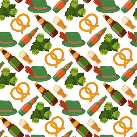 Oktoberfest vector seamless pattern alcohol party background design. October fest beer festival holiday repeating print. Greeting traditional bavarian german decoration.のイラスト素材