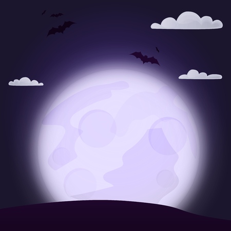 Halloween background night forest with moon vector illustration. Autumn spooky scary graveyard invitation. Mystery fear poster. Horror evil party. Allhallows Eve. Saints Dayのイラスト素材