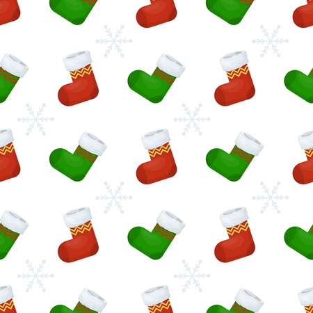 Christmas stocking seamless pattern winter sock holiday gift wrap background vector illustration. Xmas wrapping wallpaper festive paper or fabric.のイラスト素材