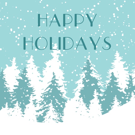 Christmas card winter forest xmas decoration holiday vector illustration. Merry christmas surprise greeting background. Cold snow trees frost landscape. Snowy pine ice park.のイラスト素材