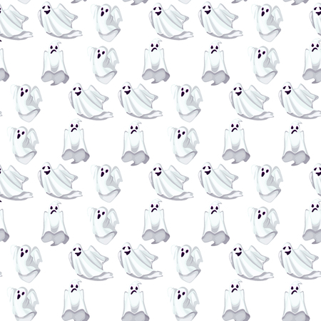 Halloween party seamless pattern background with scary ghost spooky character vector illustration. Night horror Mystery trick or treat phantom dead person spirit. Scary people soul printのイラスト素材