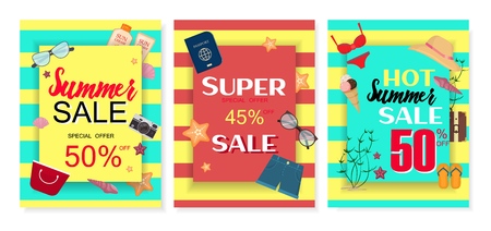 Summer sale banner with glasses clothing special promotion background shopping banner, flyer, invitation, poster, web site or greeting card vector illustration.のイラスト素材