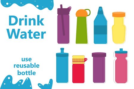 Water bottle. Reusable drink container for beverrage vector illustration.のイラスト素材