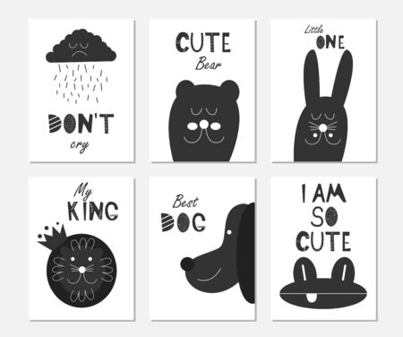 Scandinavian Animals Vector Set Baby Typographicのイラスト素材