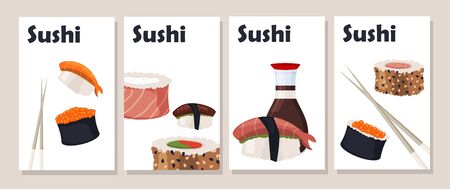 Sushi roll menu cards vector illustration.のイラスト素材