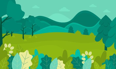 Nature landscape field and mountain forest in spring time.のイラスト素材