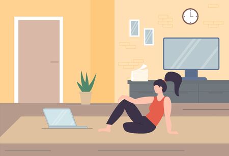 Freelance character working at home, work from home, self employed, home office, work at home, freedom conceptual vector illustration. Telework character. Online wireless business technology.のイラスト素材