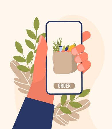 Online shopping concept, hand holding mobile phoneのイラスト素材