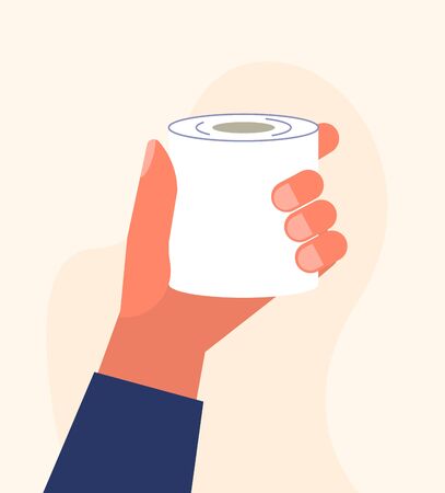 Hand with roll toilet paper, concept of hygiene and panic,のイラスト素材