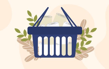 Rolls of toilet paper shop basket vector illustration.のイラスト素材