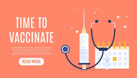 Vaccination concept landing page with text place. Vector medical illustration.のイラスト素材