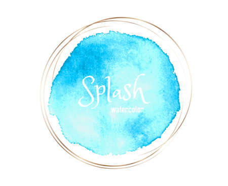 Blue watercolor painted splash vector with gold frame.のイラスト素材