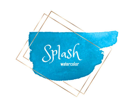 Blue watercolor painted splash vector with gold frame.のイラスト素材