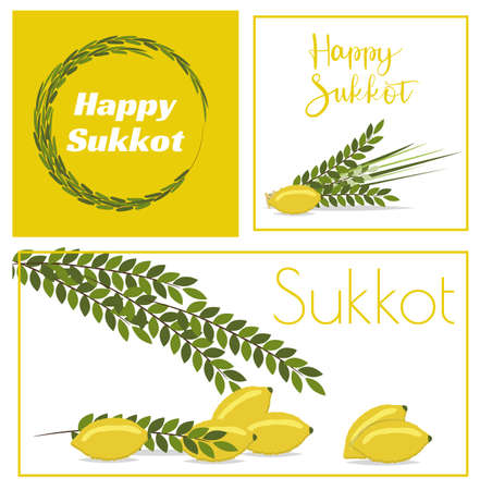 Happy Sukkot set of flyers or posters. Sukkot collection of templates for your design greeting cards and more. Vector illustrationのイラスト素材
