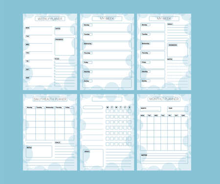 Daily, weekly, monthly planner template. Minimalist planners. Blank diary notebook page isolated. Business organizer page. Paper sheet vector. Ready to print template. Week schedule. Organizer pageのイラスト素材