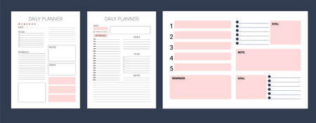 Week schedule. Organizer page. Daily, weekly, monthly planner template. Minimalist planners. Blank diary notebook page isolated. Business organizer page. Paper sheet vector. Ready to print template.のイラスト素材