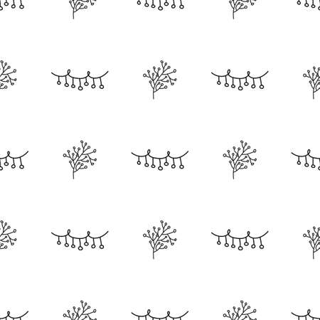 Seamless pattern with Christmas tree and snowflake for winter holidays design. Scandinavian Christmas monohrome Collection. Wrapping paper for xmas winter decoration. Holiday background.のイラスト素材