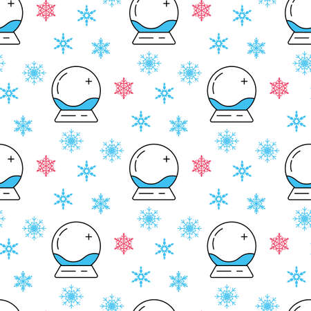 Christmas and Winter seamless pattern. Line art merry christmas holiday symbols. Xmas decoration gifts and trendy minimal ornament. Festive winter new year vector icons.のイラスト素材
