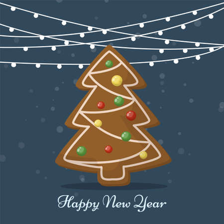 Gingerbread christmas tree cookie card. Christmas cookies. Sweet holiday food.のイラスト素材