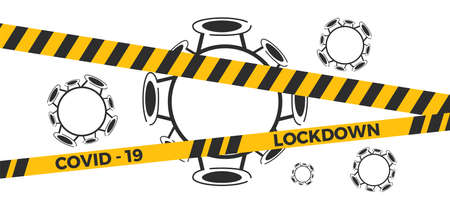 Virus lockdown barrier tape quarantine. Coronavirus pandemic puts countries on lockdown.のイラスト素材