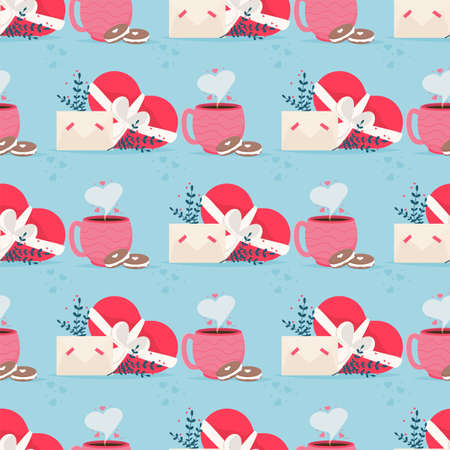 Love mail with Valentine card seamless pattern. Love you paper card envelope. Romantic holiday Valentine Day poster or greeting card. Gift card invitation. Happy valentines day greeting.のイラスト素材