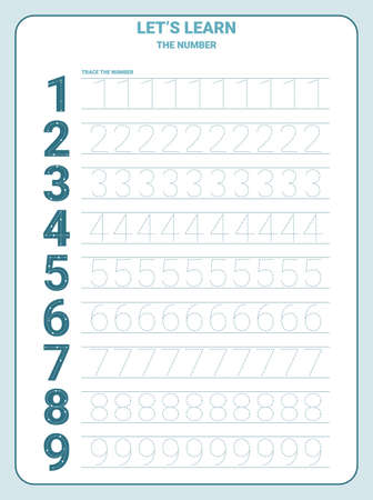Number 1-10 tracing practice worksheet with all numbers for kids learning to count and to write. Worksheet for learning numbers. Number training write and count numbers. Exercises handwriting practiceのイラスト素材