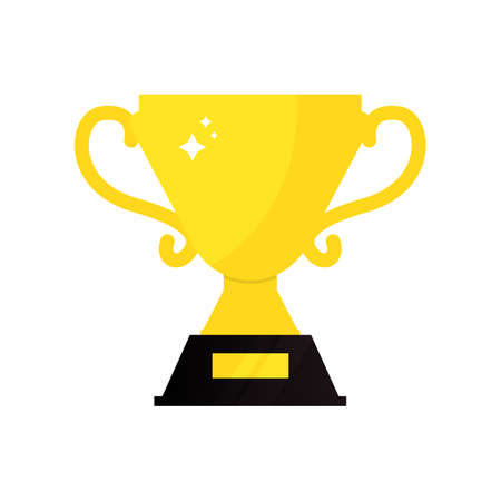 Gold cup isolated on white background. Winner gold award. Success metal medal best achievement. Champion medallion prize with star. Vector illustration first place achievement award. Leader badgeのイラスト素材
