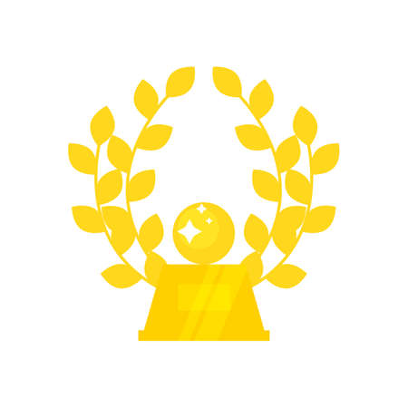 Gold cup isolated on white background. Winner gold award. Success metal medal best achievement. Champion medallion prize with star. Vector illustration first place achievement award. Leader badgeのイラスト素材
