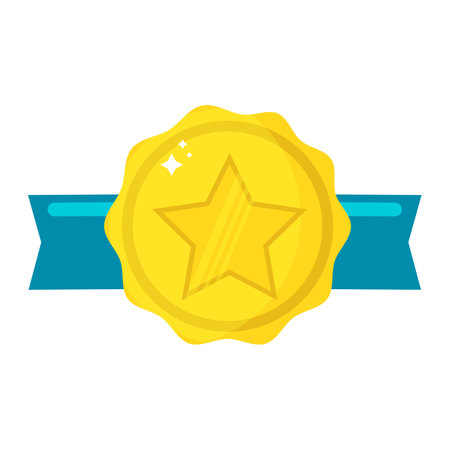 Gold cup isolated on white background. Winner gold award. Success metal medal best achievement. Champion medallion prize with star. Vector illustration first place achievement award. Leader badgeのイラスト素材