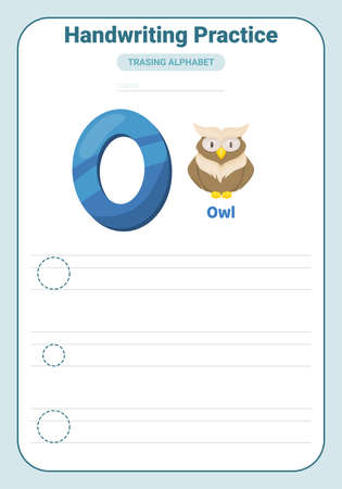 Alphabet tracing practice Letter O. Tracing practice worksheet. Learning alphabet activity page. Printable template. Uppercase and lowercase ABC trace practice worksheet. Learning English handwritingのイラスト素材