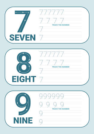 Number 1-10 tracing practice worksheet with all numbers for kids learning to count and to write. Worksheet for learning numbers. Number training write and count numbers. Exercises handwriting practiceのイラスト素材