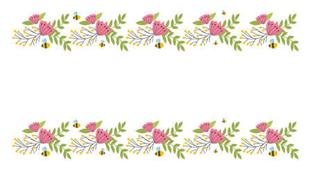 Floral border elements. Botanical bloom beautiful spring frameのイラスト素材