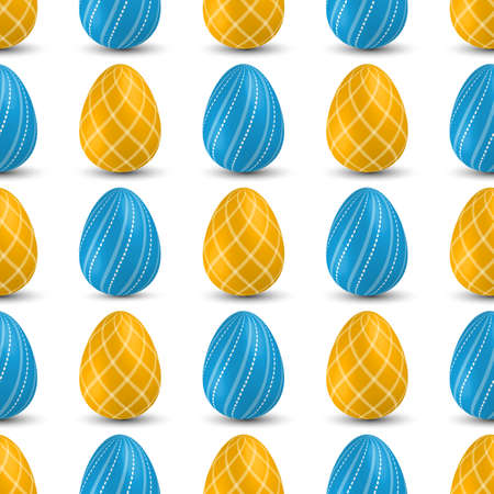 Colored Easter Eggs seamless pattern. 3d easter egg, spring holiday traditional symbol. Colorful ornament realistic seasonal decoration. Vector illustration easter greeting cardの写真素材