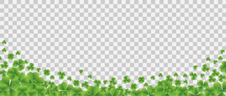 Patrick day background with vector four-leaf clover pattern background. Lucky green clover background for Irish festival St Patrick's day. Vector green grass clover pattern backgroundのイラスト素材