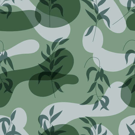 Botanical wall art boho style seamless pattern vector. Tropical Foliage line art drawing with abstract shape. Plant Minimal and natural wall art. Ideal for art gallery, trendy minimalist botanical interior design.のイラスト素材