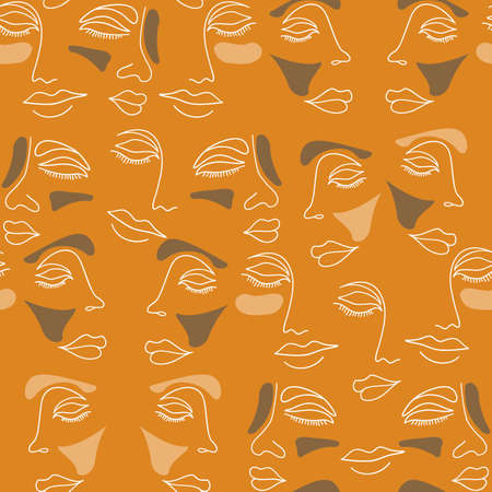 Woman beauty minimalist with geometric wall art boho style seamless pattern vector. Tropical Foliage line art drawing with abstract shape. Plant Minimal and natural wall art. Ideal for art gallery interior design.のイラスト素材