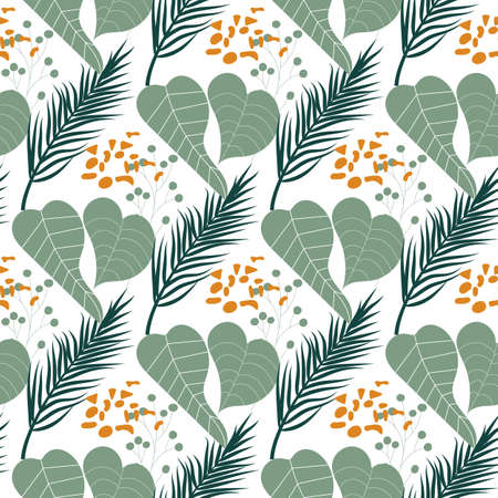 Botanical wall art boho style seamless pattern vector. Tropical Foliage line art drawing with...