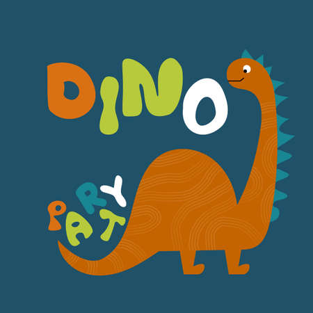 Dino tee print for t-shirt, vector illustration. Cute dinosaur animal greeting card. Hand drawn cute scandinavian lettering. Great design for t-shirt, logo, kids apparel, invitation, poster, print.のイラスト素材