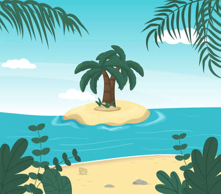 Island paradise summer sea landscape. Tropical nature coast.のイラスト素材