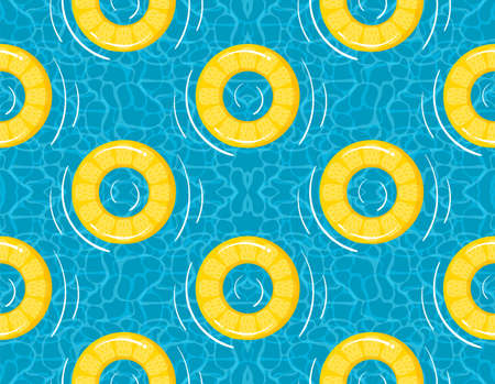 Rubber ring or inflatable ring vector seamless pattern. Colorful swimming pool swim ring in flat...