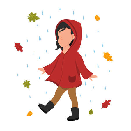 The girl runs in the rain. Autumn fun activities.のイラスト素材