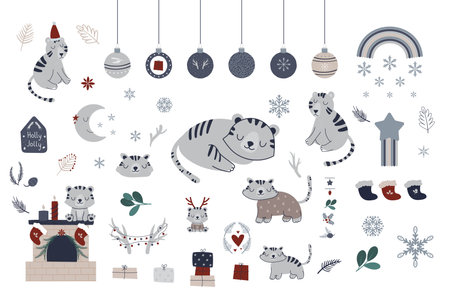 Tiger Christmas Scandinavian collection.のイラスト素材