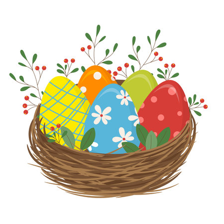 Easter Eggs in Nest Vector Spring Illustrationのイラスト素材