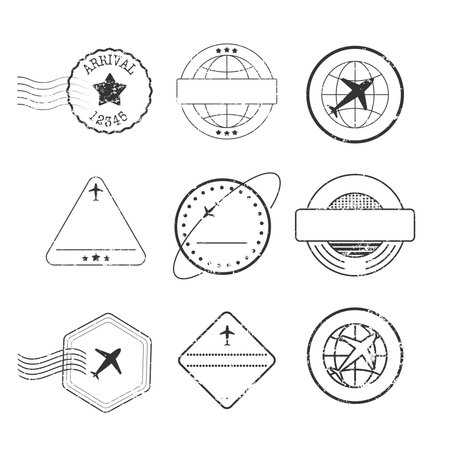 Postal Stamps and Postmarks, black isolated on white background, vector illustration.のイラスト素材