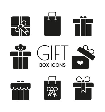 Gift Box flat line silhouette stamp glyph. Surprise Present Packaging Icon.のイラスト素材