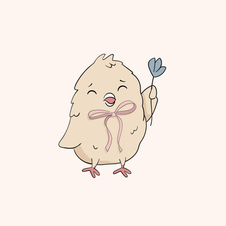 Cute Chicken bird with flower Hand drawn Easter decorative elementのイラスト素材