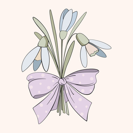 Spring Flower Snowdrops Bouquet Hand Drawn Blossom Pastel Decorationのイラスト素材