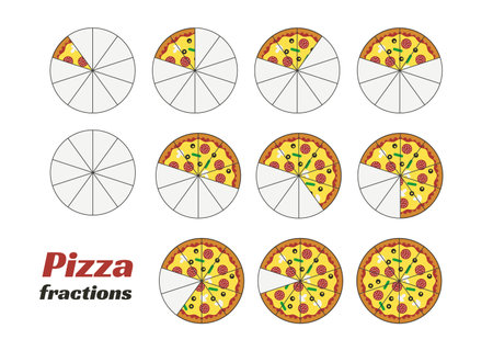 Fractions Pizza Slices, Illustration of fractions with pizza slicesのイラスト素材